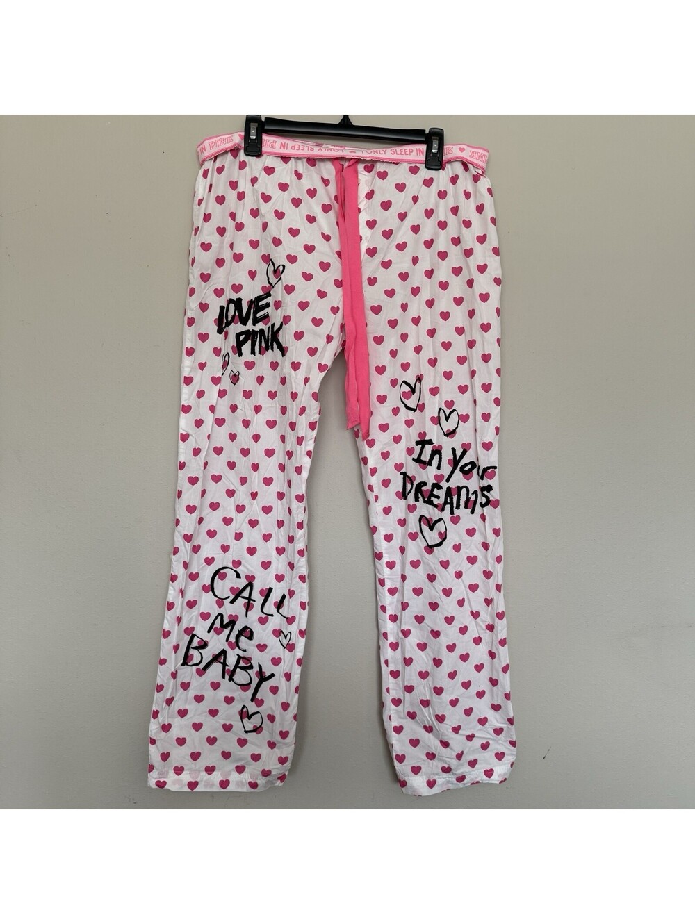 VTG Y2K Victoria’s Secret PINK Polka Dot Text Pajama Pants Large